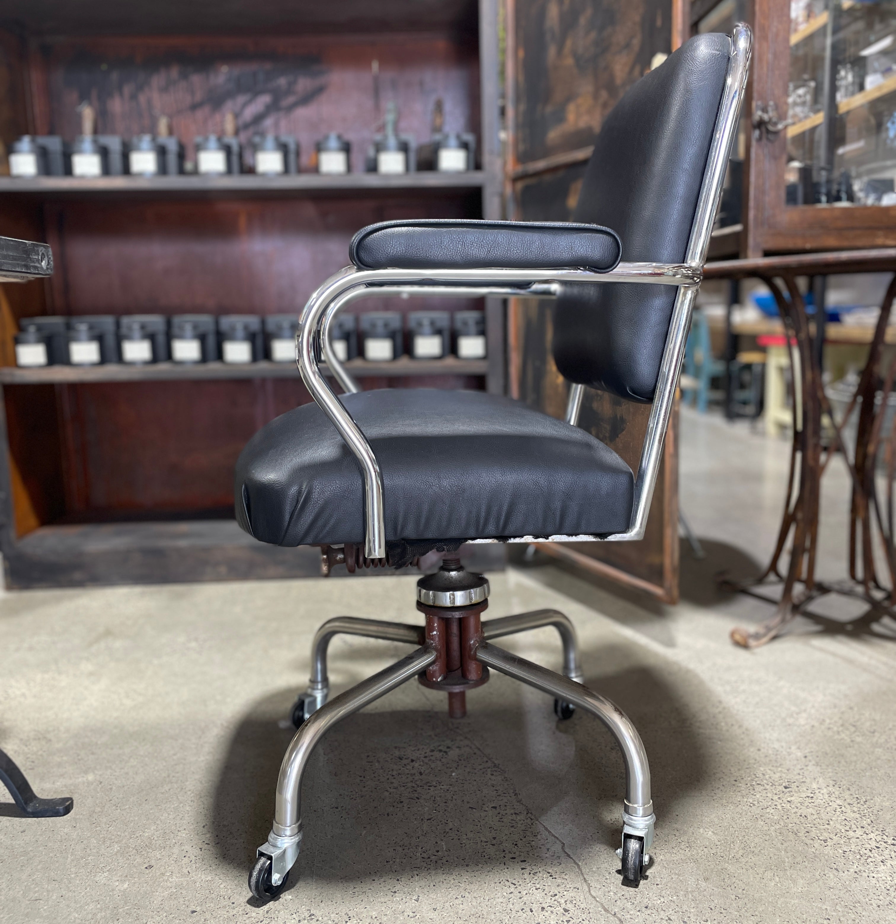 Vintage 1930s Office Swivel Chair - Chrome and Black