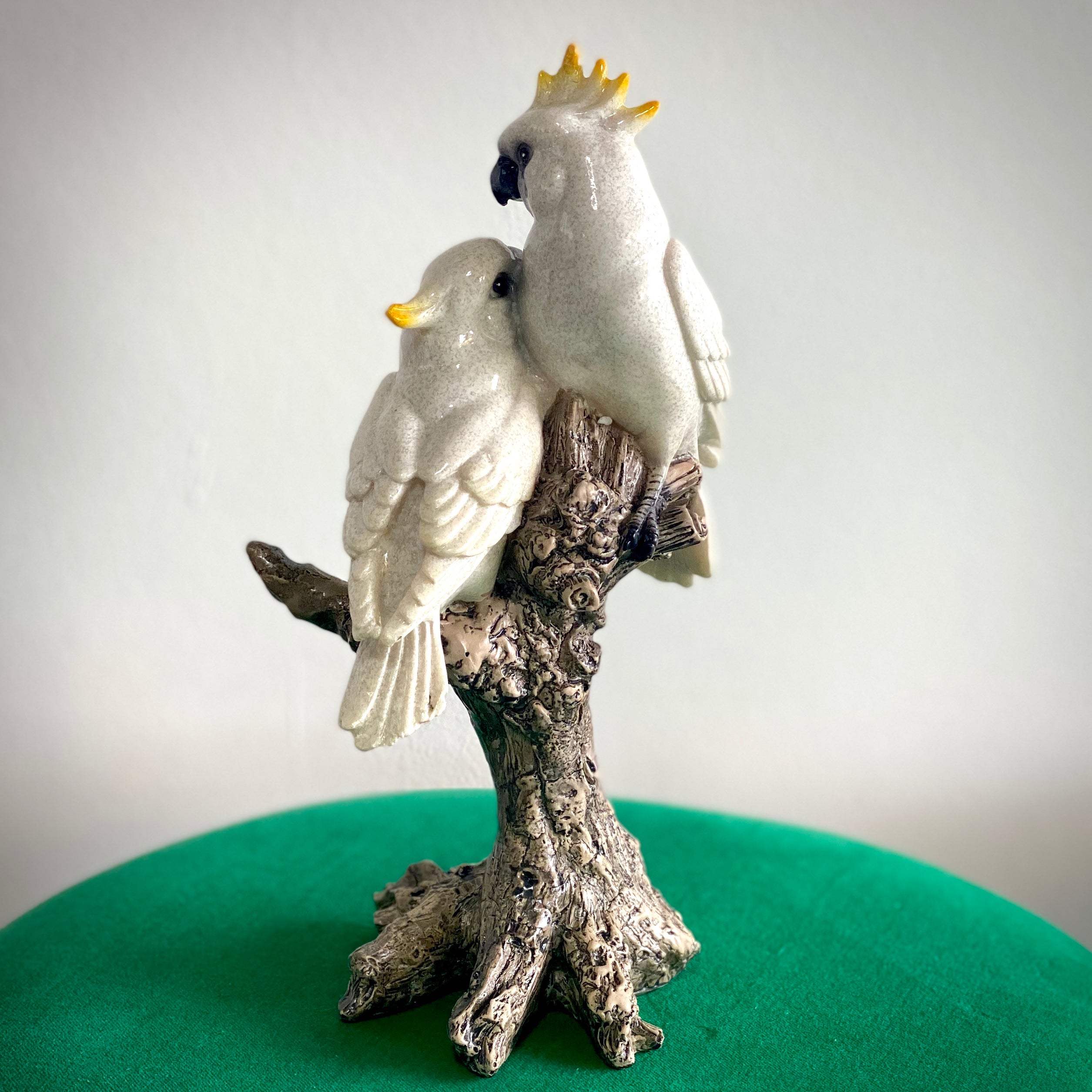Porcelain Cockatoos on Log