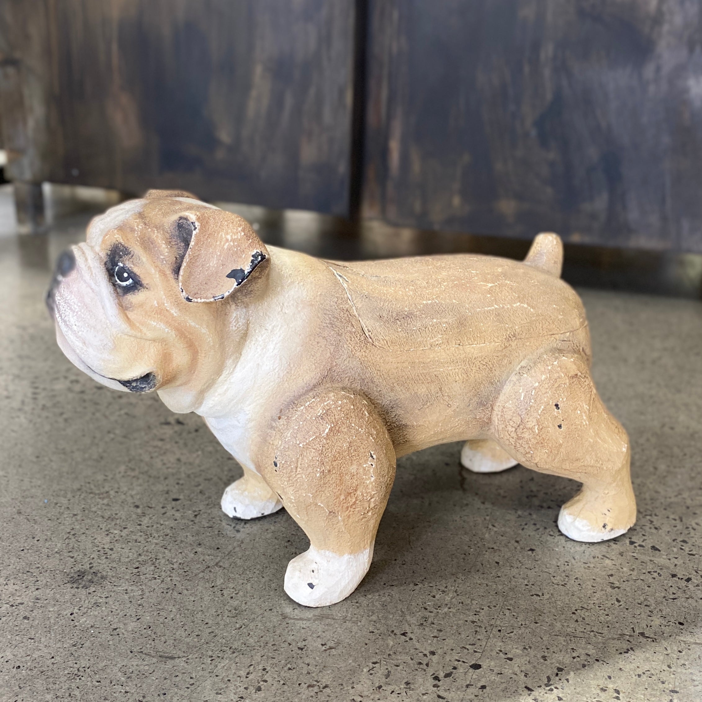 Nostalgic Wooden Carved Bulldog Figure