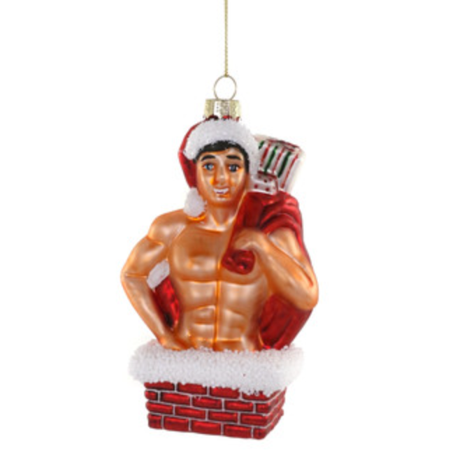 Cheeky Buff Santa glass holiday ornament - available from scouthouse.com.au