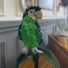 Festive Jade Emerald Parrot - Sequins and Glitter Gold