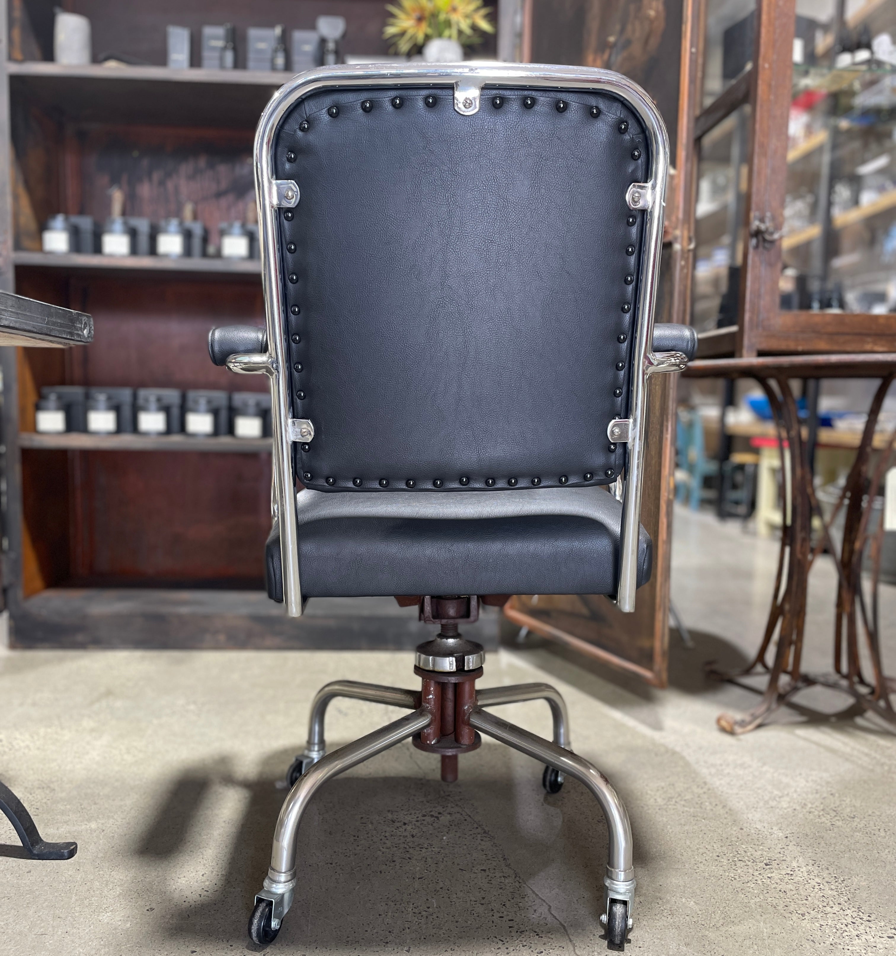 Vintage 1930s Office Swivel Chair - Chrome and Black