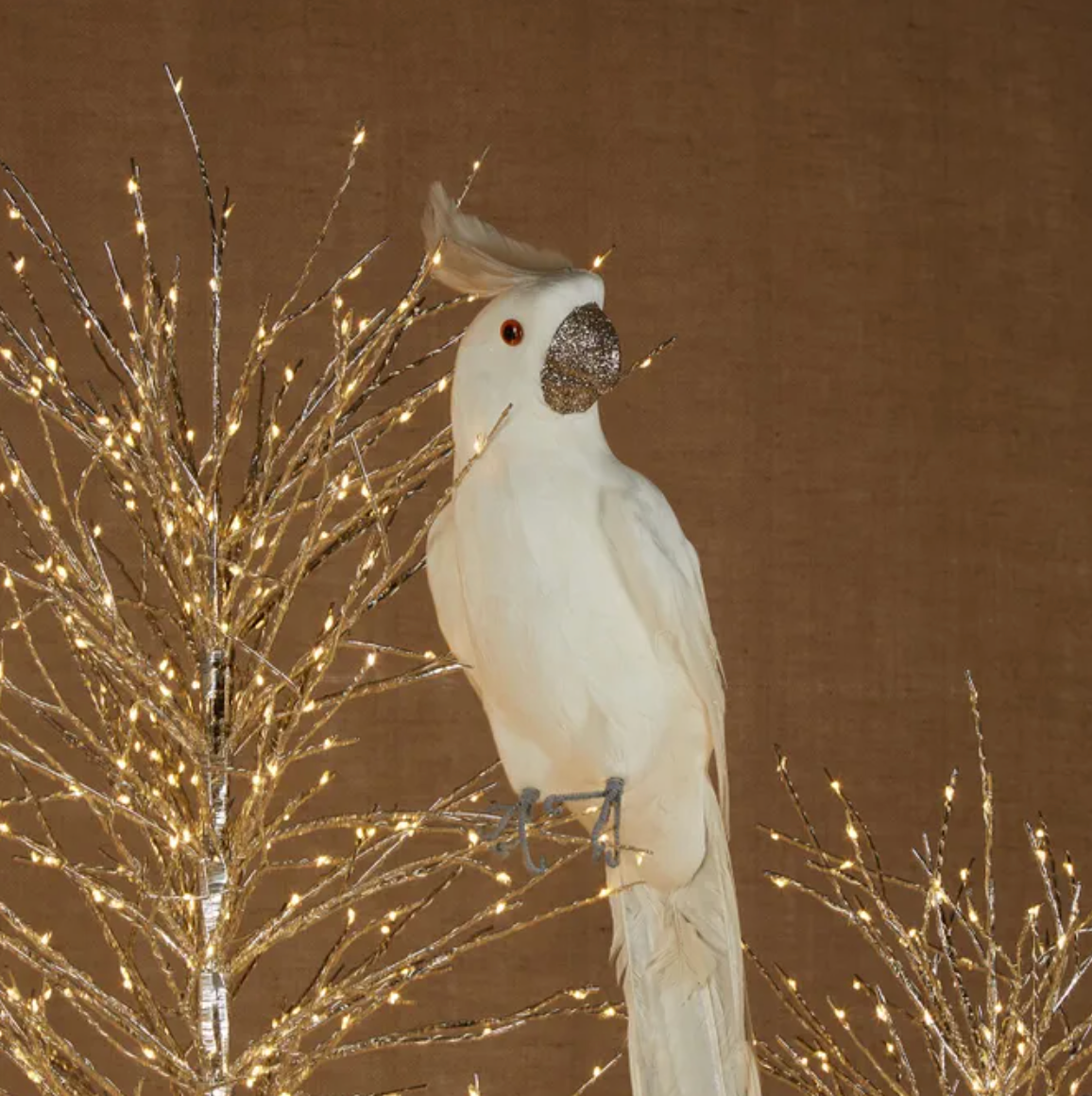 Sparkles Festive Cockatoo - Feathered White & Gold Glitter