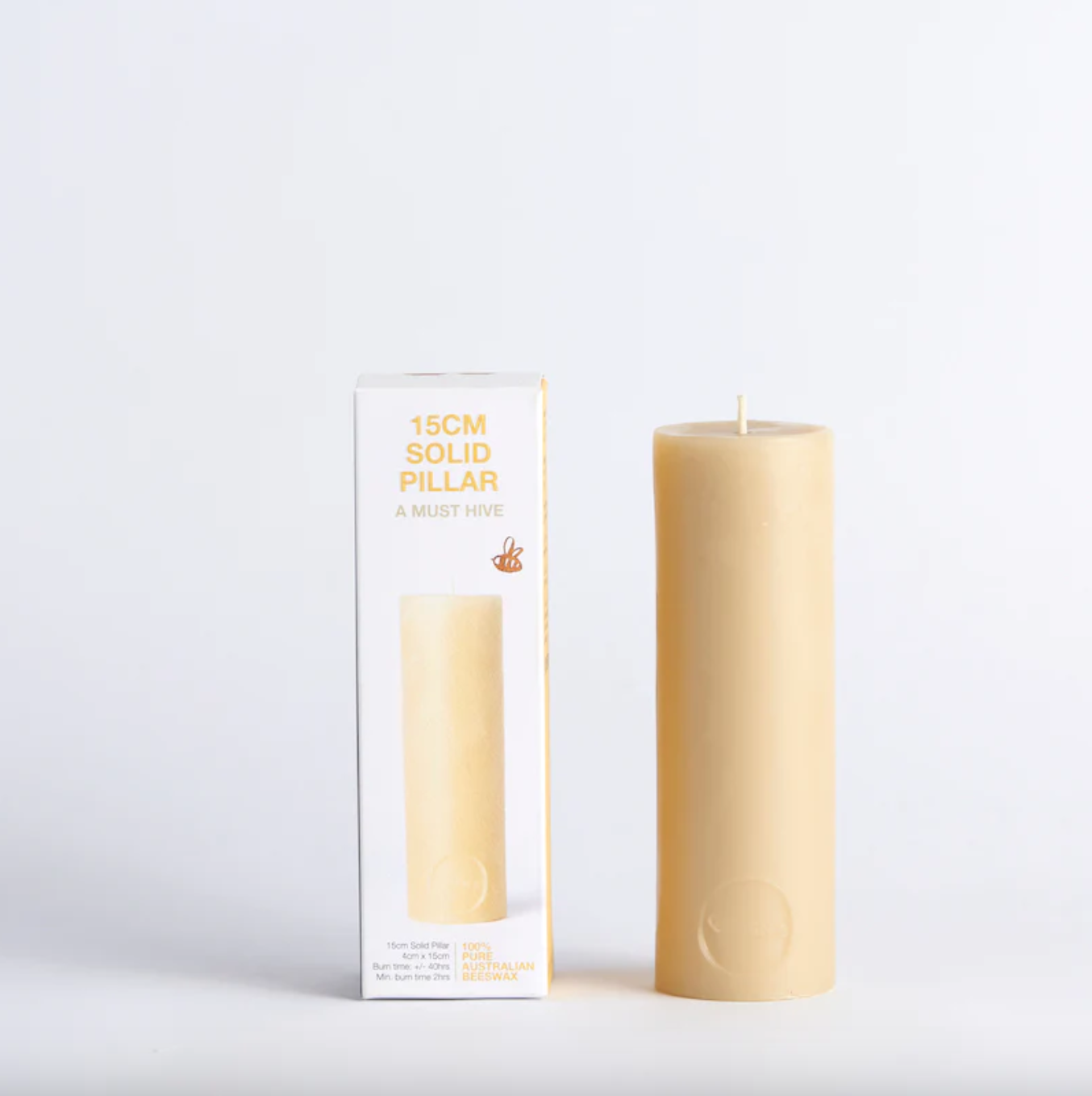 Queen B Solid Beeswax pillar Candle 15cm