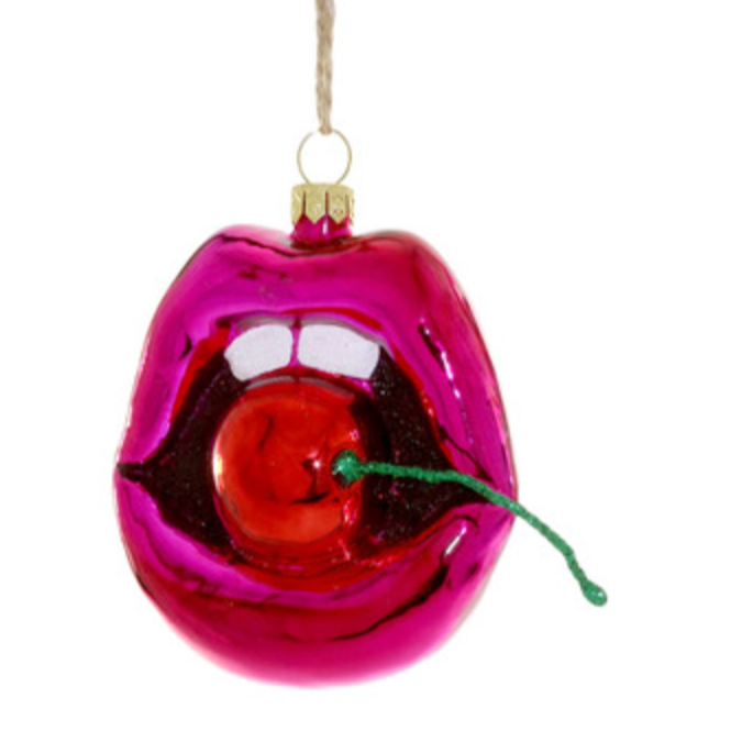 Glam rock cherry lips glass holiday ornament - available at scouthouse.com.au