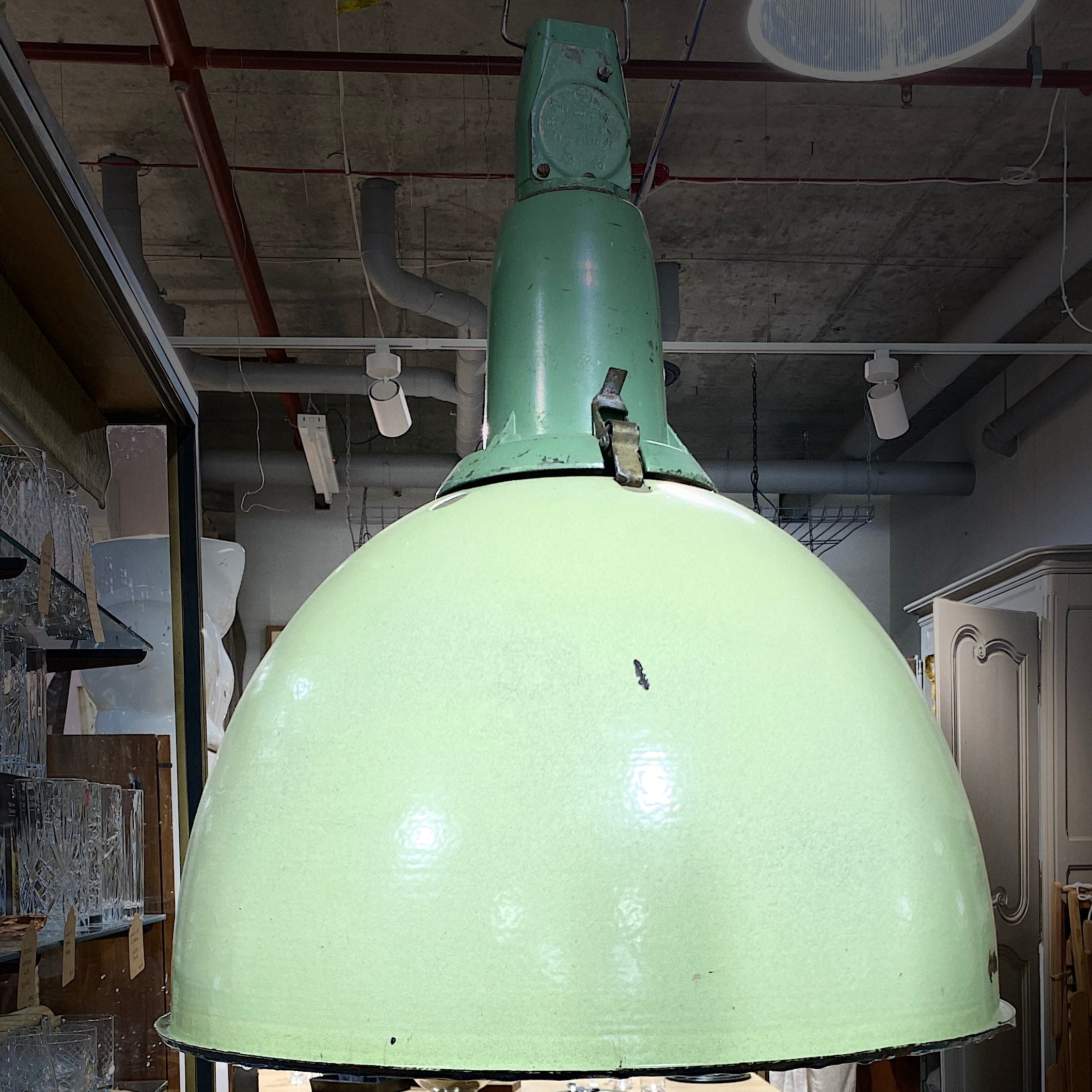 Light Green Enamel Vintage Industrial Pendant Light