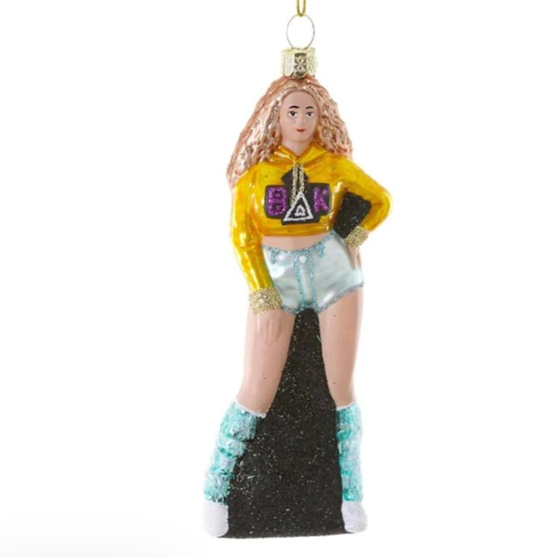Glass holiday ornament of the iconic musician Beyonce - available at scouthouse.com.au