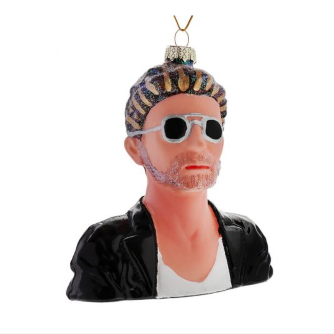 Glass ornament of the iconic popstar George Michael - available from scouthouse.com.au