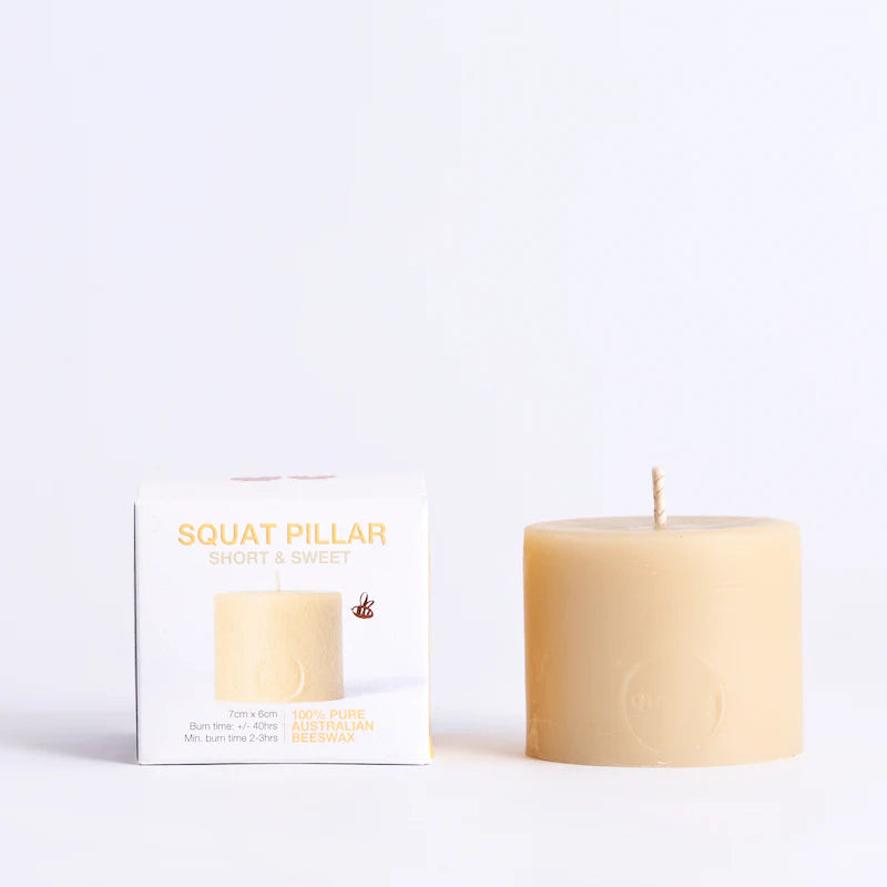 Queen B Solid Beeswax Squat Pillar Candle