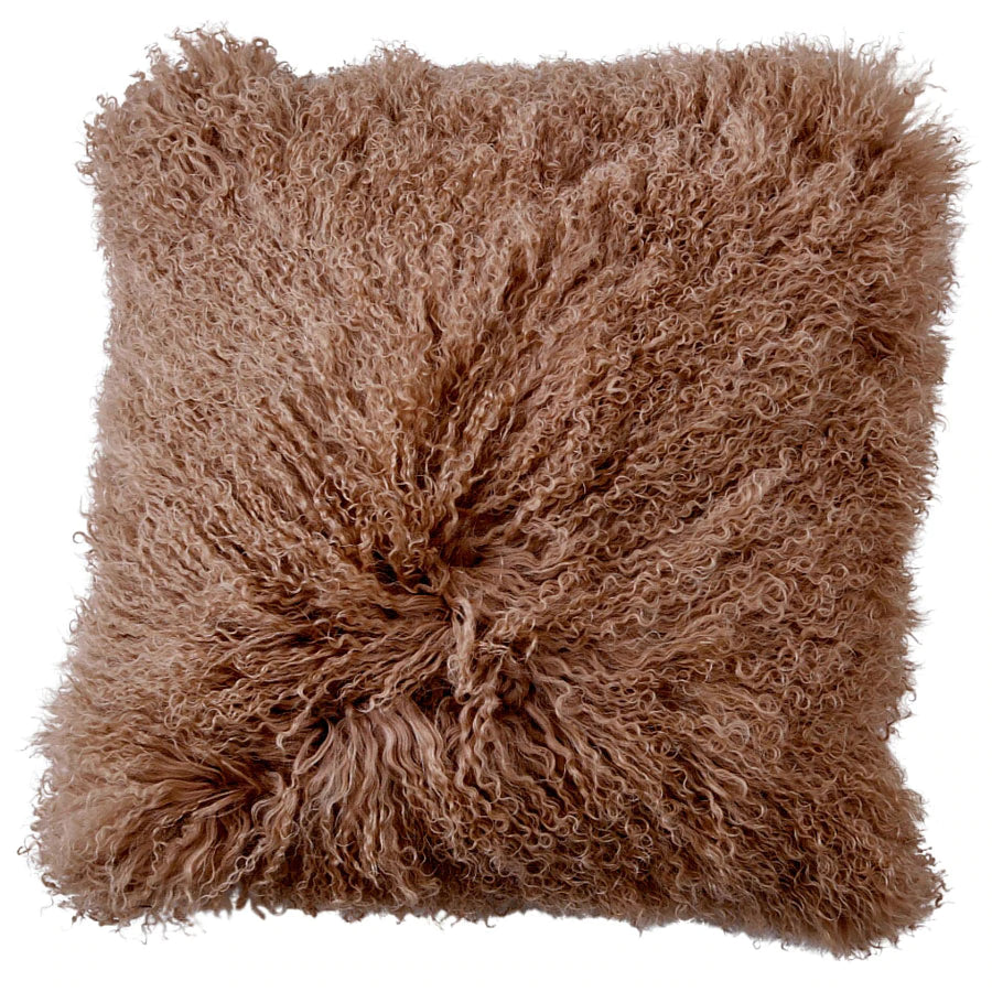 Mongolian Sheepskin Cushion - Camel 40 cm